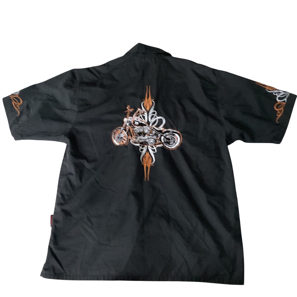Dragonfly Roadhouse Mens Black Embroidered Short Sleeve Button Down Work Shirt L